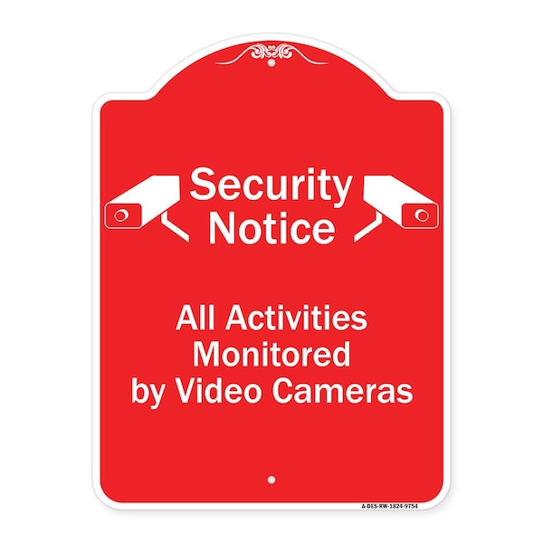 Signmission Security All Activities Monitored By Video Cameras Heavy-Gauge Aluminum Sign, 24" H, RW-1824-9754 A-DES-RW-1824-9754 - main